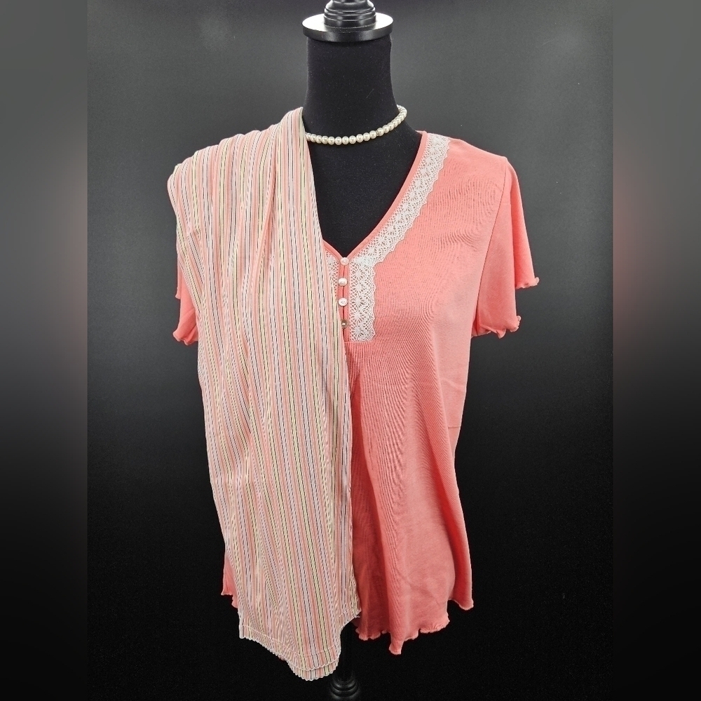 Villager by Liz Claiborne sz M & L Peach Short Sleeve PJ Pajama Sleepwear SET